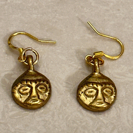 African Mask Earrings in Brass