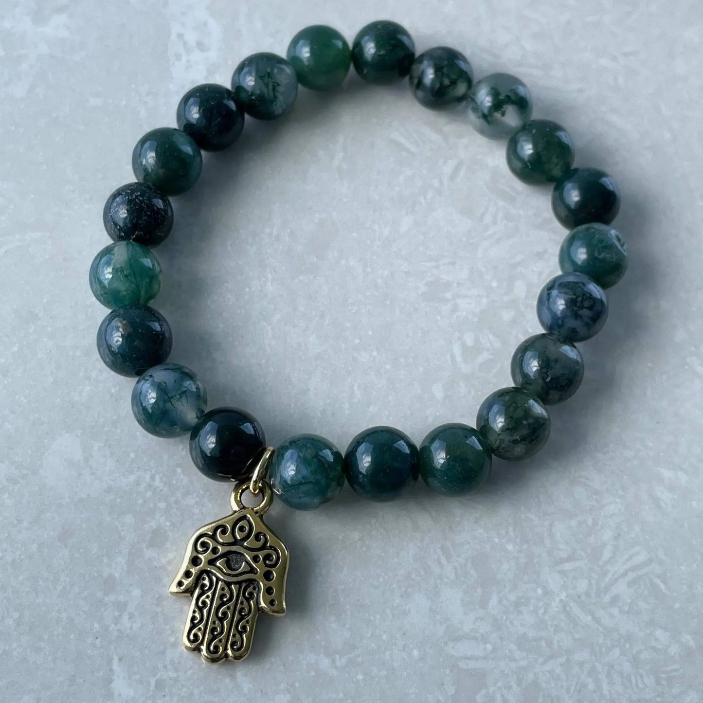 Moss Agate Hamsa Bracelet - Uplift Beads