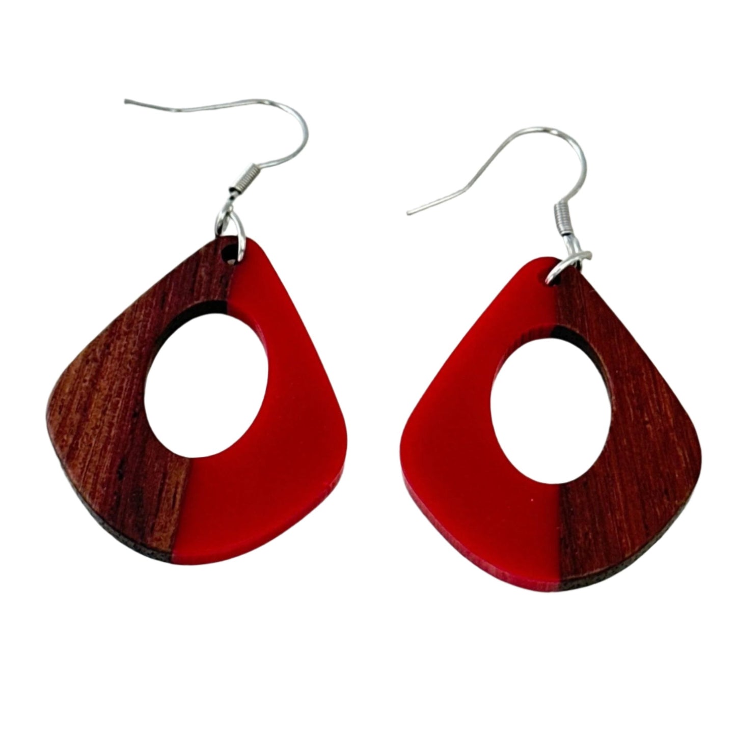 Resin & Wood Hollow Water Drop Earrings - Uplift Beads