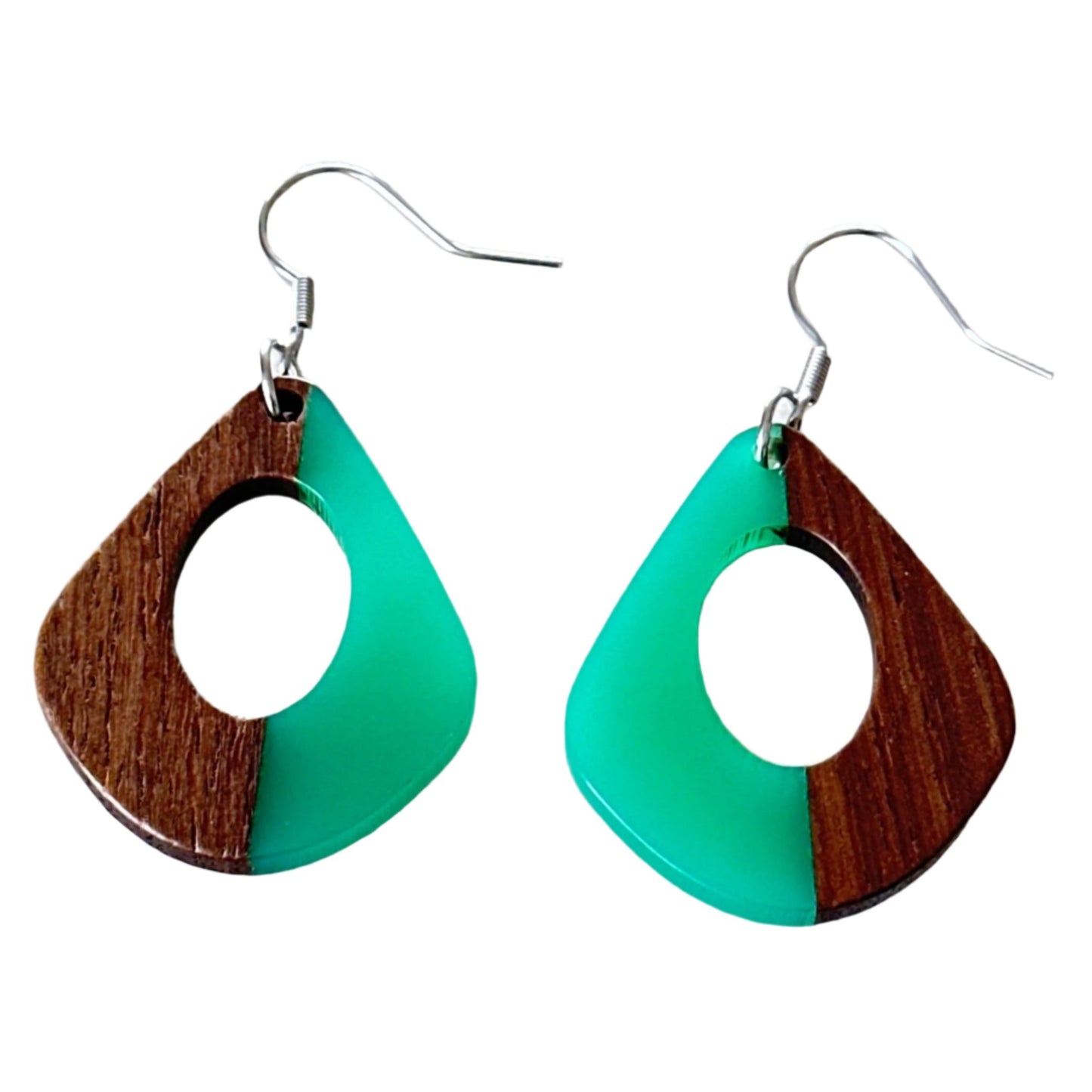 Resin & Wood Hollow Water Drop Earrings - Uplift Beads