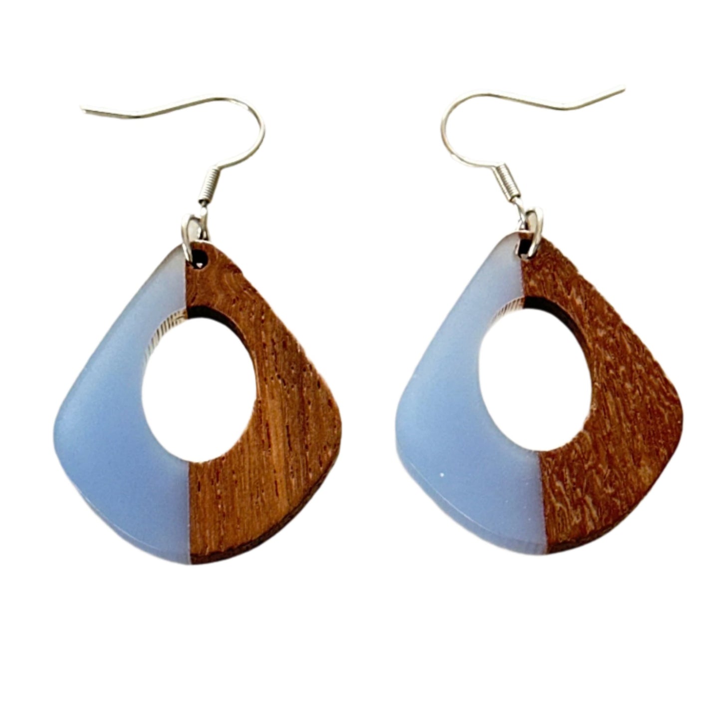 Resin & Wood Hollow Water Drop Earrings - Uplift Beads