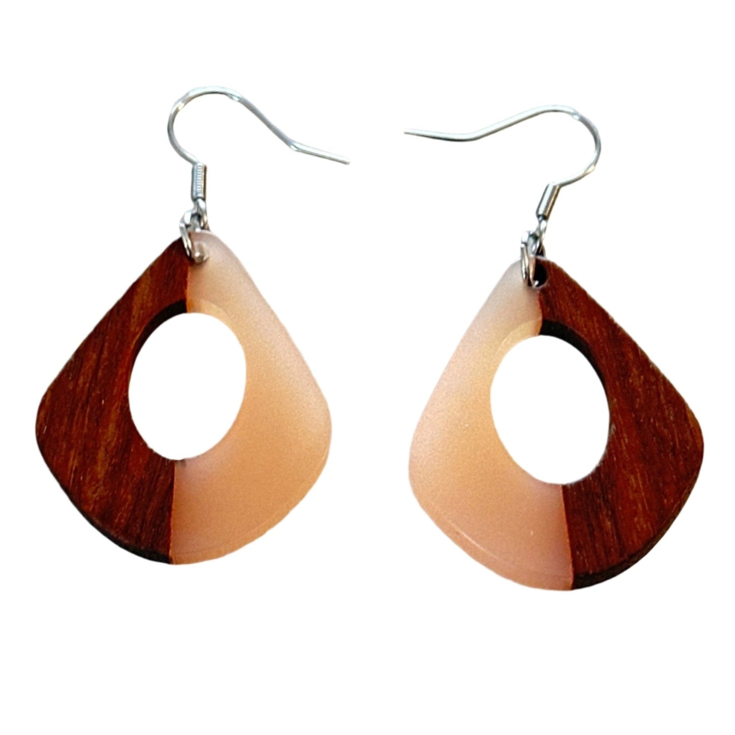 Resin & Wood Hollow Water Drop Earrings - Uplift Beads