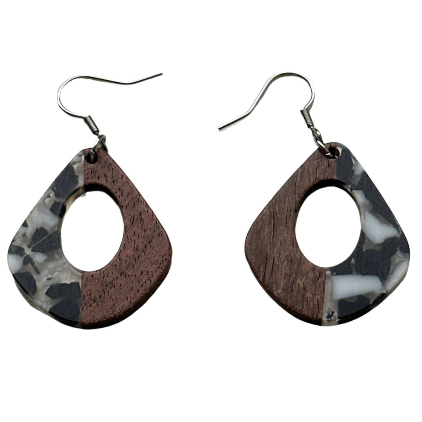 Resin & Wood Hollow Water Drop Earrings - Uplift Beads