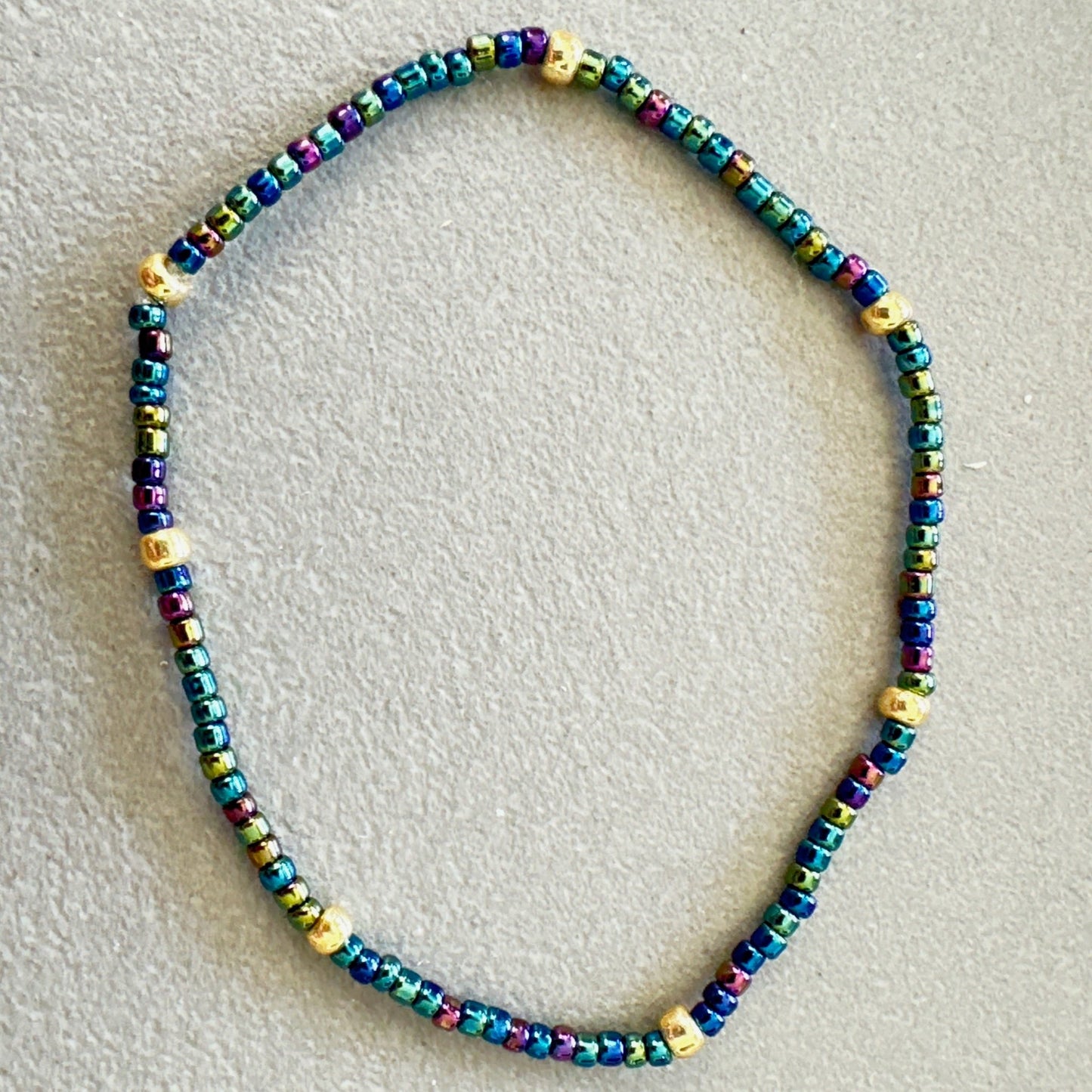 Peacock Blue and Gold seed bead bracelet - Uplift Beads