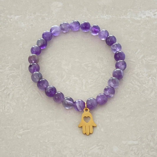 Hamsa Bracelet - Chevron Amethyst - Uplift Beads