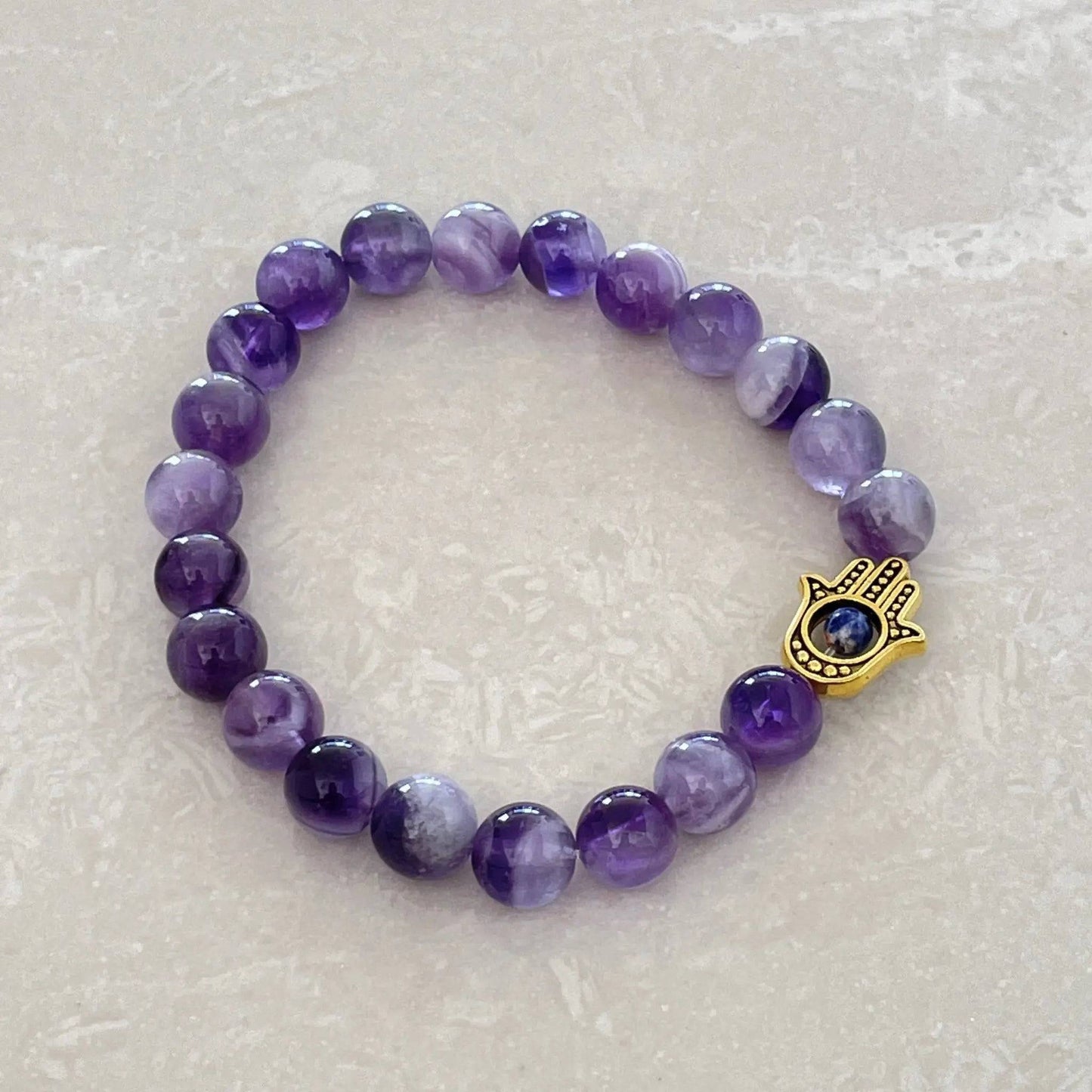 Hamsa Bracelet - Chevron Amethyst - Uplift Beads