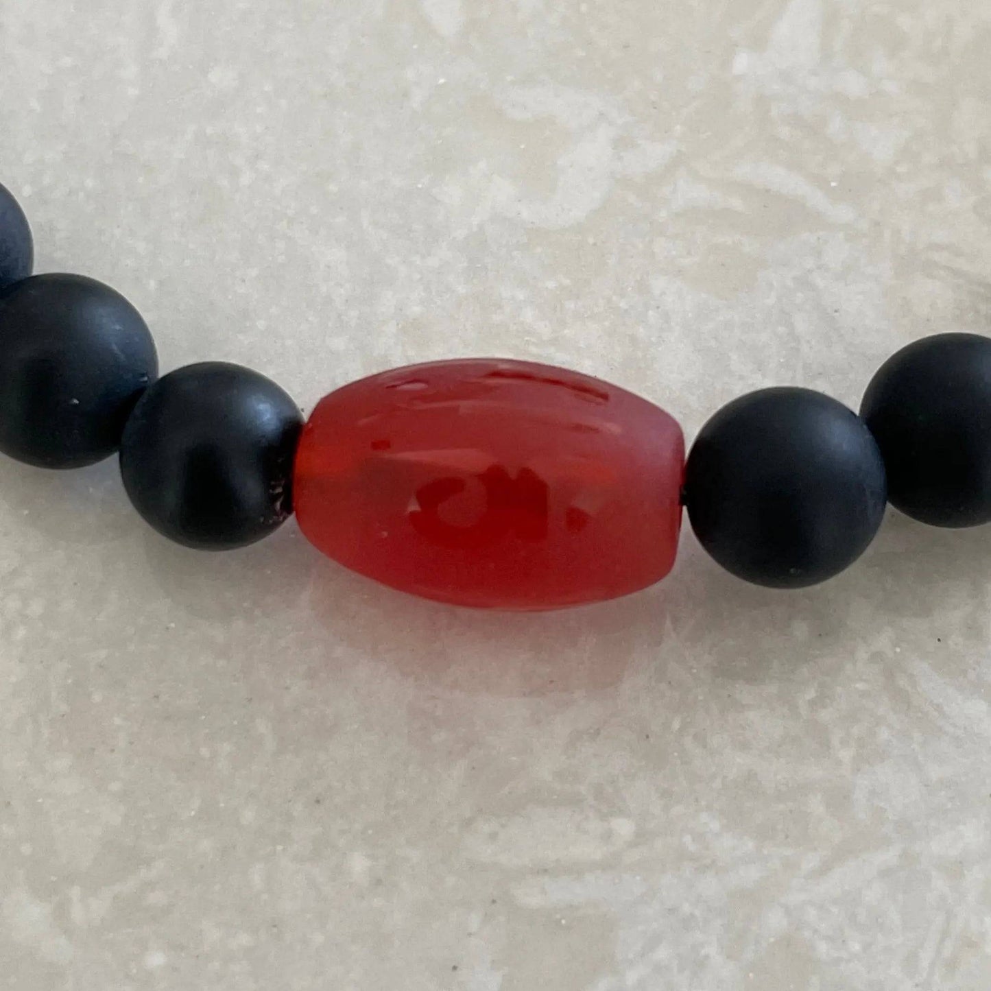 Om (Aum) Bracelet - Black Onyx & Red Agate - Uplift Beads