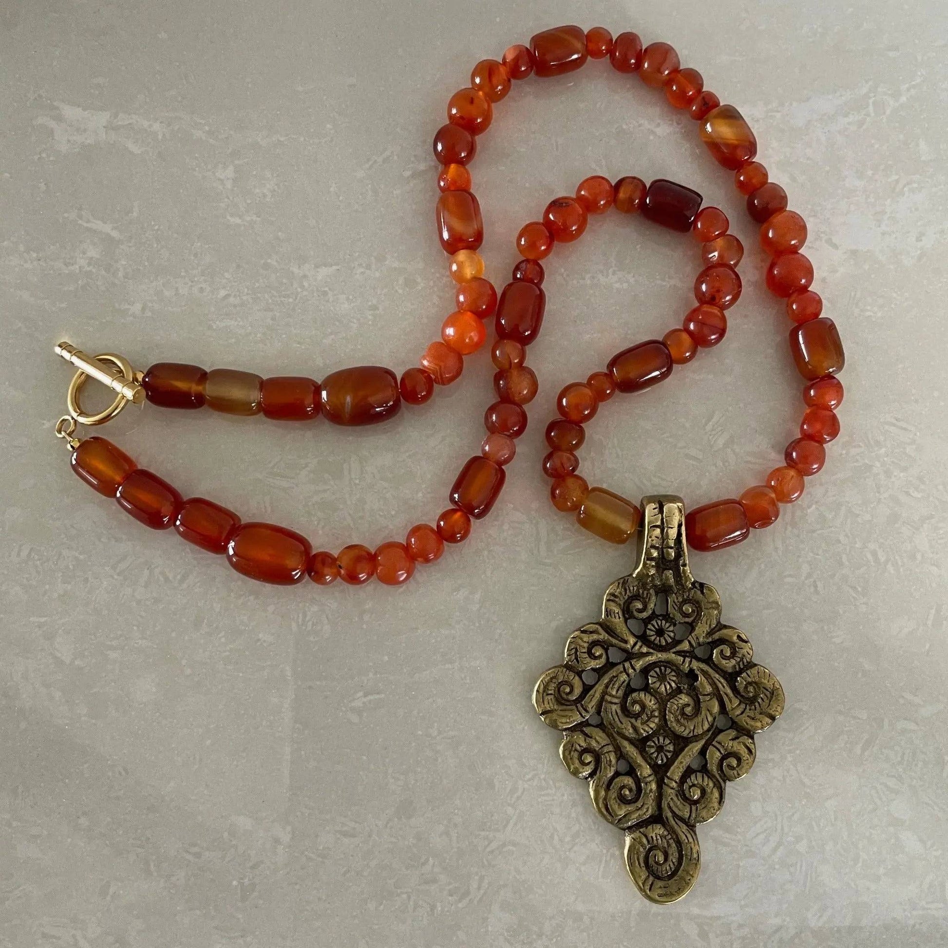 Carnelian Brass Pendant Necklace - Uplift Beads