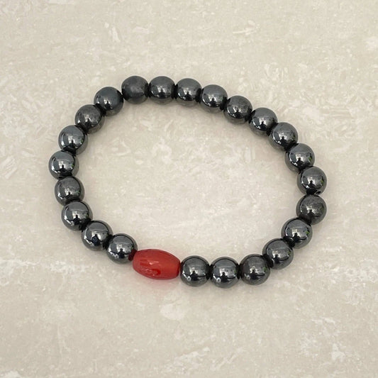 Om (Aum) Bracelet - Hematite & Red Agate - Uplift Beads