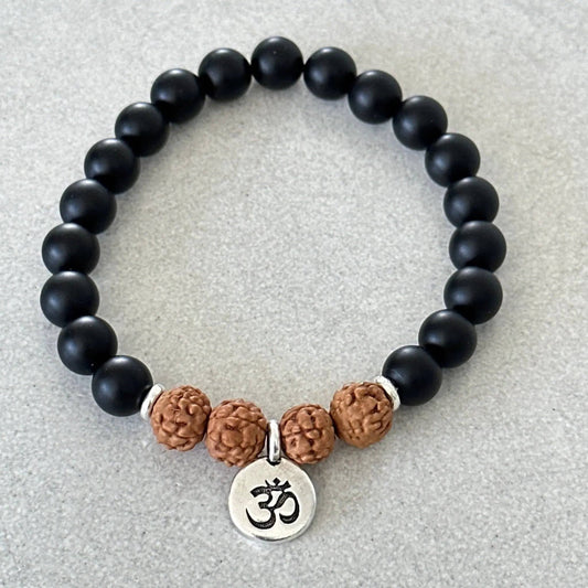 Om Bracelet Onyx and Rudraksja - Uplift Beads